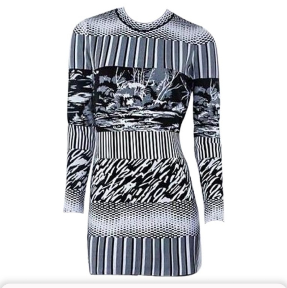 Balenciaga Monochrome Striped and Patterned Dress